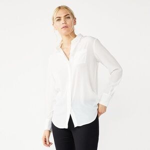 Nine West White Long Sleeve Button Down Shirt